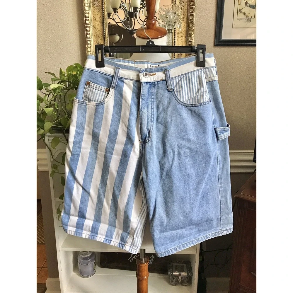 Vintage Y2K Steel Jeans  Sz 5 High Waisted Denim Color Block Carpenter Shorts - Picture 2 of 10